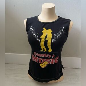 Vintage Black Country Music Graphic Tank Top 100% cotton sleeveless size medium
